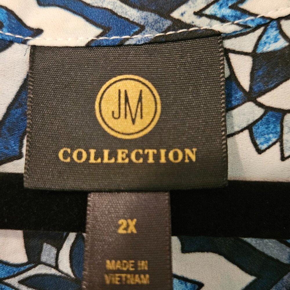 JM Collection 2X Myra Medallion 3/4 Sleeve Top Artisan Blue Combo EUC - Picture 3 of 9